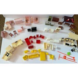 Vtg Doll House Furniture Lot 71+pc   50’s 60’s Ideal Allied Blue Box Marx MPc